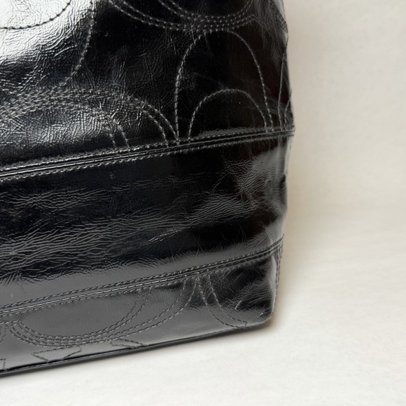 Coach Signature Logo Black Patent Leather Stitch Tote Shoulder Bag Double F15142 - Picture 8 of 16